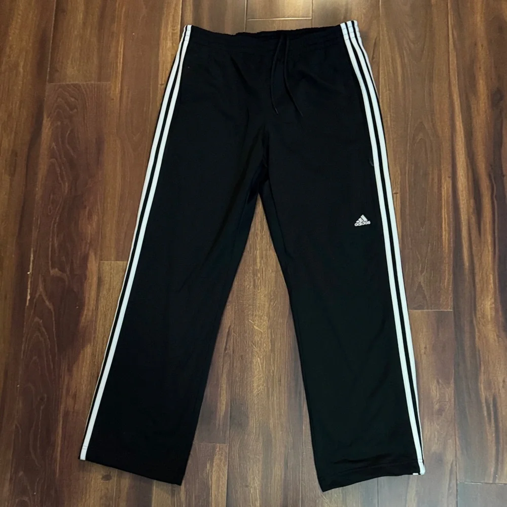 Adidas Mens Black Joggers with White Stripes Size Large